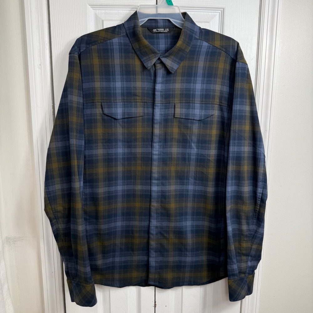 Arcteryx Gryson LS Shirt XL Blue Olive Plaid Gorpcore Technical Flannel 16898